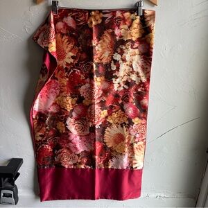 Burgundy Floral Satin‎ Scarf Wrap Rose Romantic Coquette Statement 68”x20”